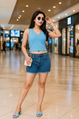 vairagee Casual Solid Women Light Blue Top