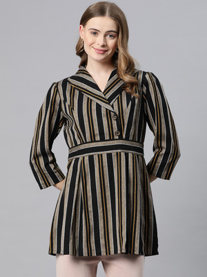 Cottinfab Casual Striped Women Black Top