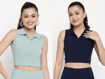 Ann Springs Casual Self Design Women Dark Blue Top
