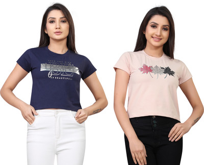 Tween Trends Casual Graphic Print Women Dark Blue, Orange Top