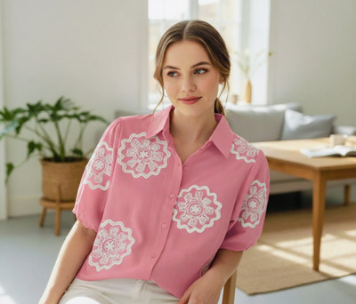 Shiv Attire Casual Embroidered Women Pink Top