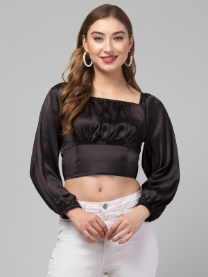 CULPI Casual Solid Women Black Top