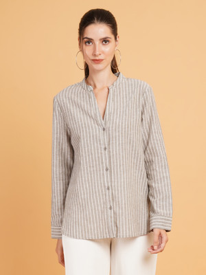 9 impression Casual Striped Women Grey Top