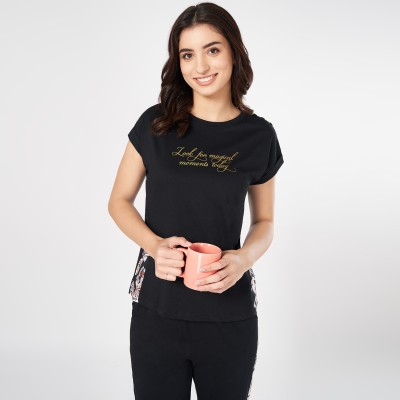 Dreamz by Pantaloons Casual Printed Women Black Top