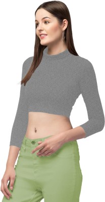 THE BLAZZE Casual Solid Women Grey Top