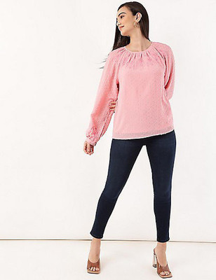 MARKS & SPENCER Casual Embroidered Women Pink Top