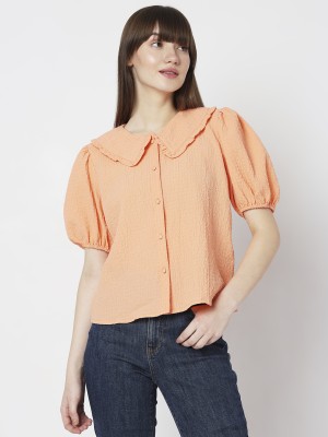 VERO MODA Casual Self Design Women Orange Top