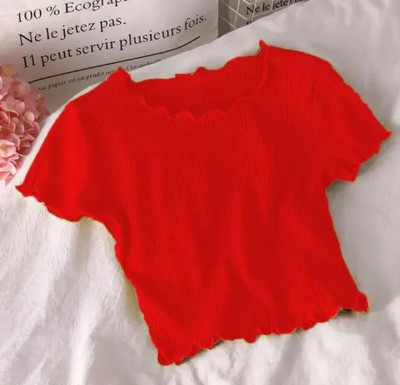 AMFABRICS Casual Solid Women Red Top