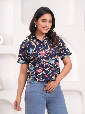 Labhanshi Creation Casual Printed Women Blue Top