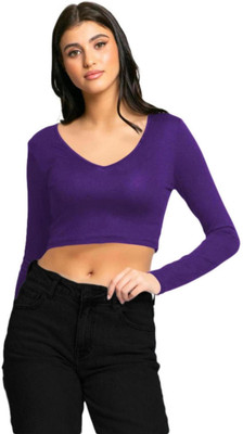 THE BLAZZE Casual Solid Women Purple Top
