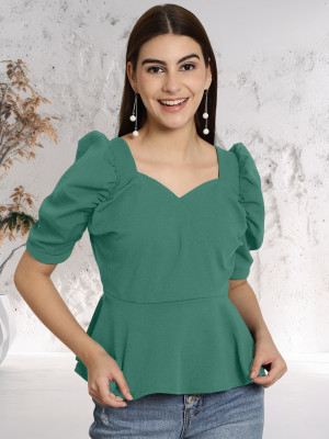 METRONAUT Casual Solid Women Green Top