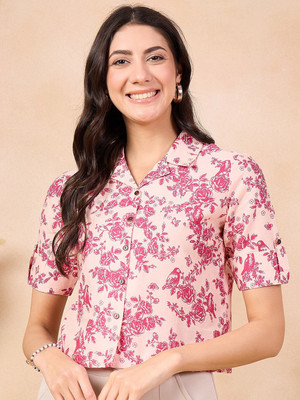 ANOUK Casual Floral Print Women White Top