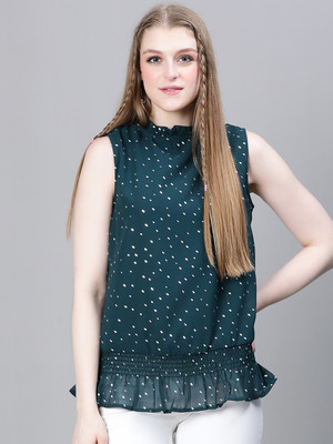 OXOLLOXO Casual Printed Women Dark Green, White Top