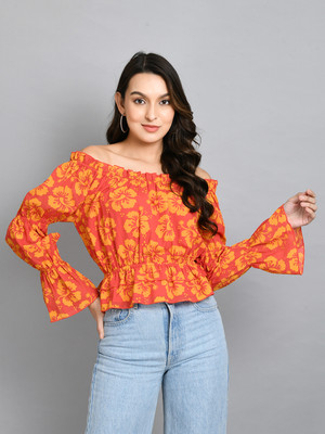 ADRIANA Party Printed Women Orange Top