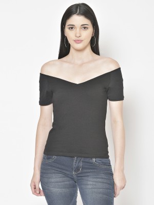 Cation Casual Solid Women Black Top