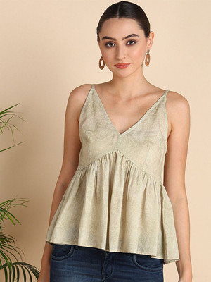 Mast & Harbour Casual Printed Women Beige Top