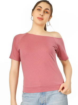Clothza Casual Solid Women Pink Top