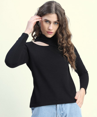 Tokyo Talkies Casual Solid Women Black Top