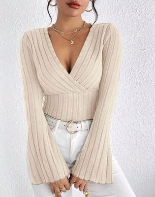 Heilig Casual Striped Women Beige Top