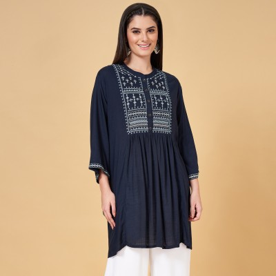 Rangmanch by Pantaloons Casual Embroidered Women Black Top