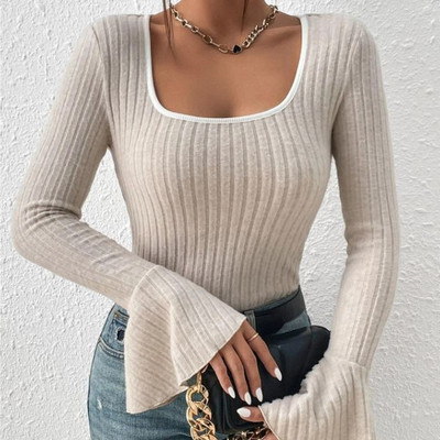 OUTZIDR Casual Striped Women Beige Top