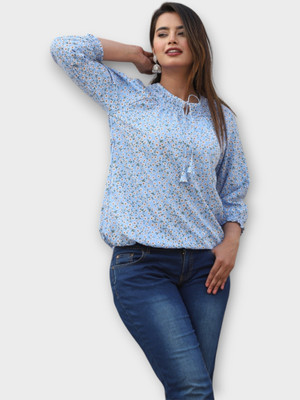 Himanc Enterprises Casual Printed Women Blue Top