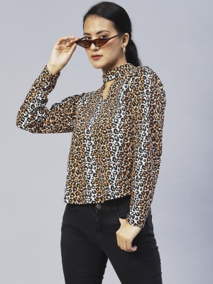 RIGO Casual Animal Print Women Brown Top