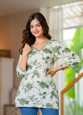 SBFABRICC Party Floral Print Women Green Top