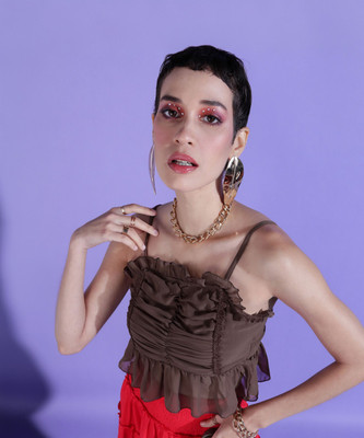 OTTAVIA Party Solid Women Brown Top