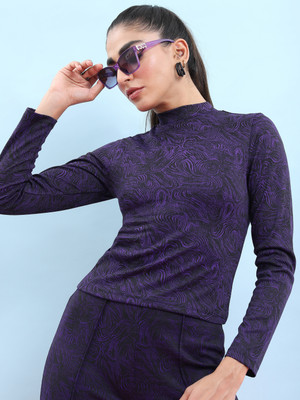 Tokyo Talkies Casual Graphic Print Women Purple Top