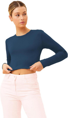 THE BLAZZE Casual Solid Women Dark Blue Top