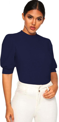Maheshvi Casual Solid Women Dark Blue Top