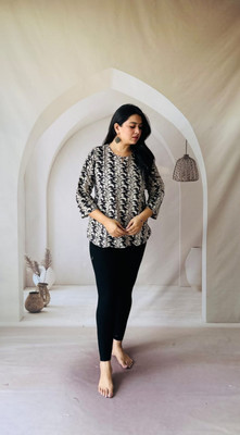 craftwell studio Casual Printed Women Grey, Black Top