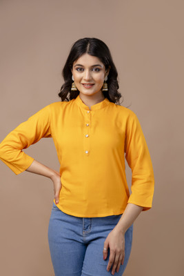 Adhisa Party Solid Women Yellow Top