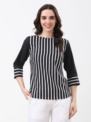 NAVRAAH Casual Striped Women Black Top
