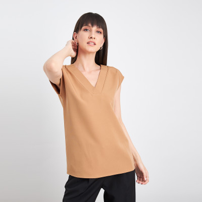 SALT ATTIRE Casual Solid Women Brown Top