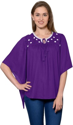 patrorna Casual Embroidered Women Purple, White Top