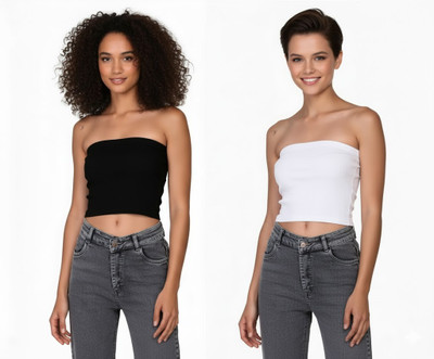 PINOVO Casual Solid Women Black, White Top