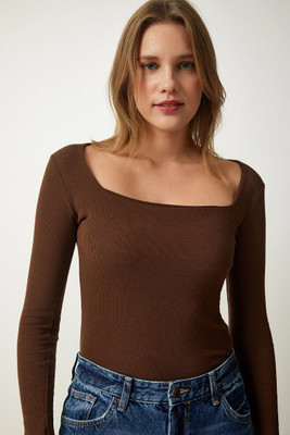 Redamancii Casual Solid Women Brown Top