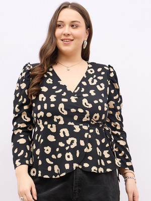 Berrylush Curve Casual Printed Women Black Top