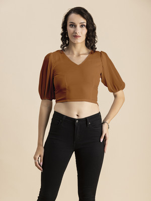 moomaya Casual Solid Women Brown Top