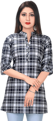 Meher Impex Casual Checkered Women Dark Blue, White Top
