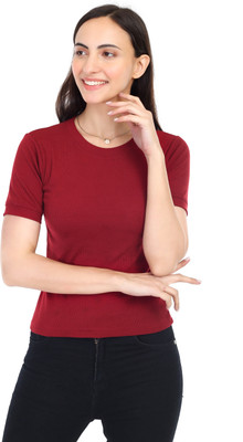 Kamedge Formal Solid Women Maroon Top