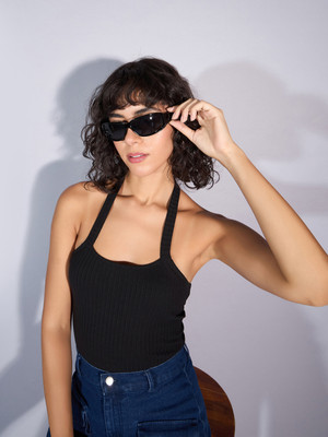 SASSAFRAS Casual Self Design Women Black Top