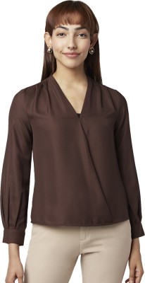 Annabelle by Pantaloons Casual Solid Women Brown Top