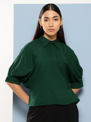 CHEMISTRY Casual Solid Women Green Top