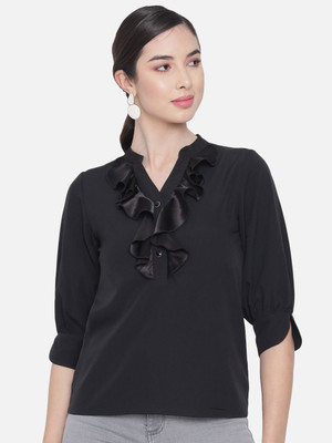OTIRA Casual Solid Women Black Top