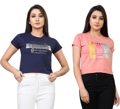Tween Trends Casual Printed Women Red, Dark Blue Top