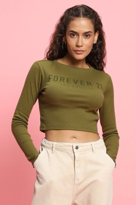 FOREVER 21 Casual Printed Women Green Top