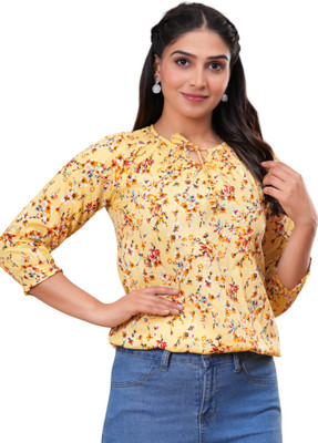 Pittra4ever Casual Printed Women Yellow Top